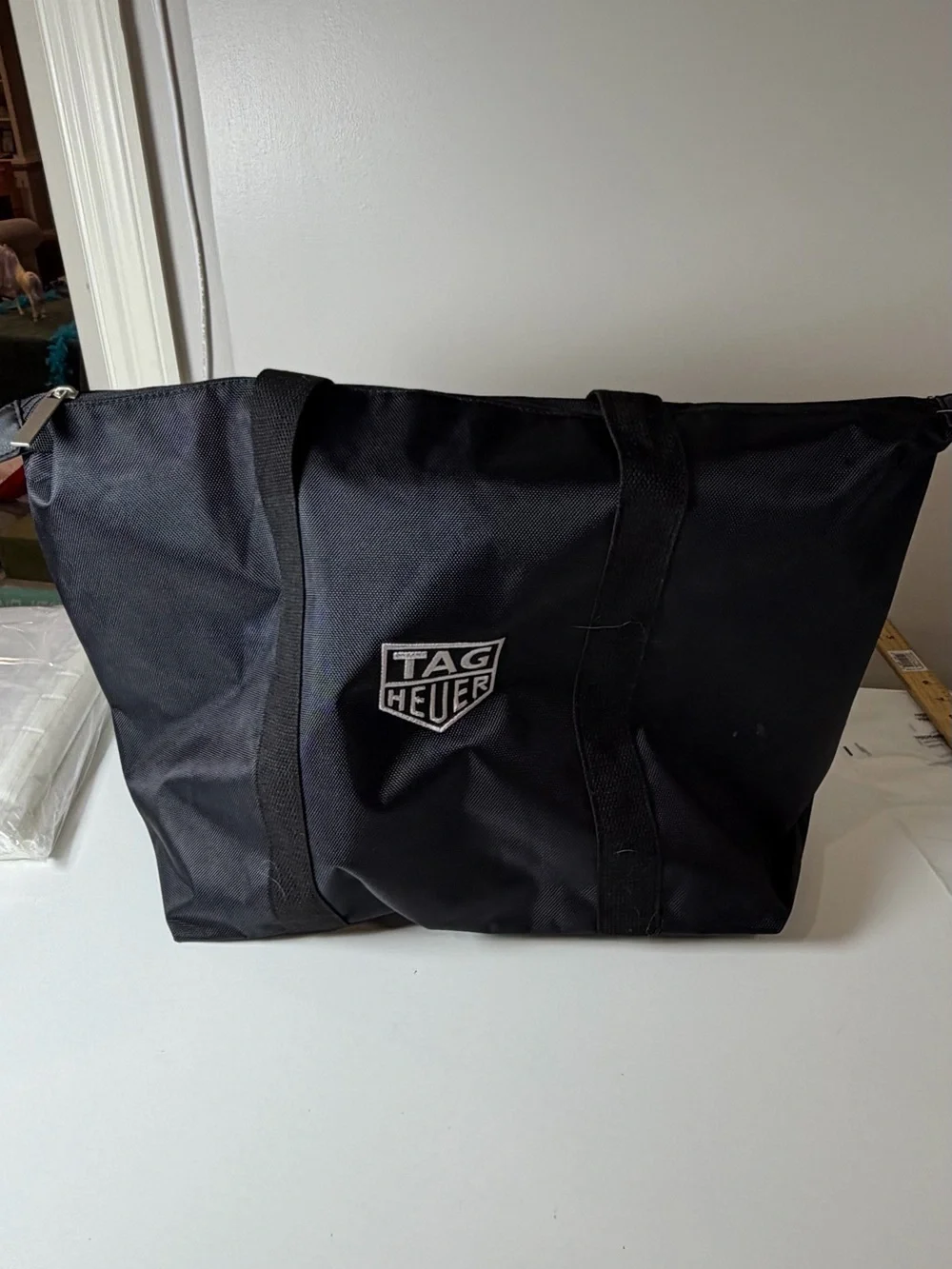 Tag Heuer Black Duffel Tote Knit Canvas with Logo Patch